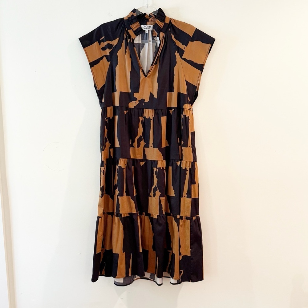 Crosby Watts Cotswold Abstract Print Midi Dress With High Collar